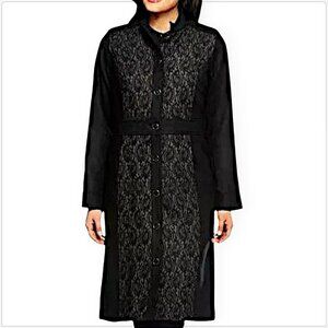 Isaac Mizrahi Melton Black Lace Panel Coat Jacket Long Sleeve Winter New NWOT 8